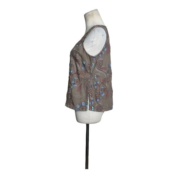 Russ Berens vintage brown embroidered tank top size Small - Picture 6 of 9
